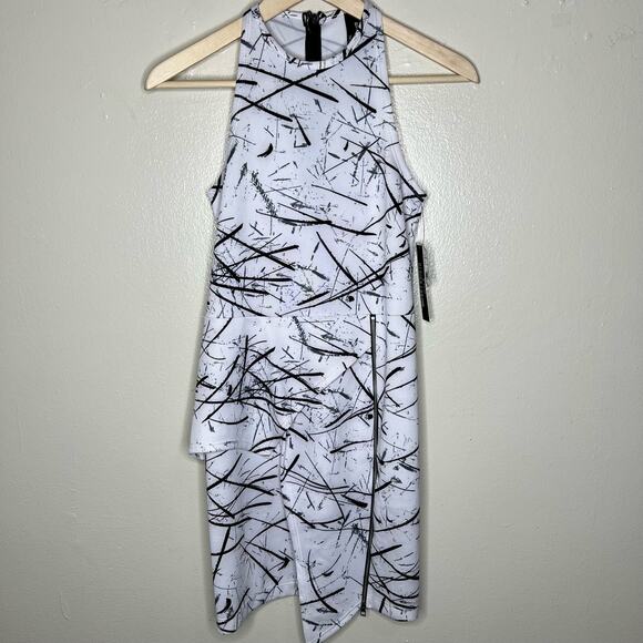 Y Yigal x Design Lab Sheath Dress 2 XS Black White Mini Peplum High Neck New - Picture 1 of 13